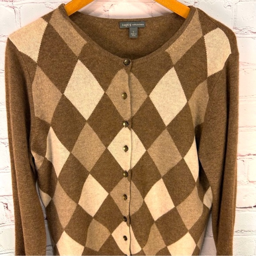 Apt. 9 Brown and Cream Argyle Button Cardigan
